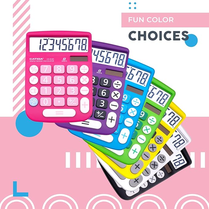 CATIGA Desktop Calculator 8 Digit with Solar Power and Easy to Read LCD Display, Big Buttons, for Home, Office, School, Class and Business, 4 Function Small Basic Calculators for Desk, CD-8185