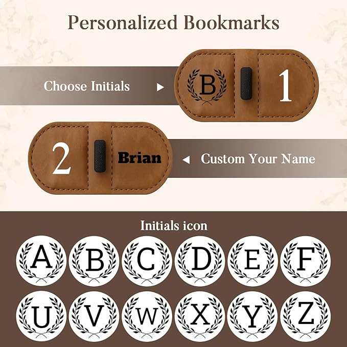 Personalized Bygone Mark Bookmark with Pen Holder,Engraving Leather Magnetic Bookmarks Vintage 26 Letters Name Initials Text Book Marker Clips Gifts for Reading Book Lovers Women (Coffee, J)