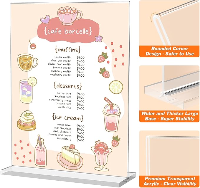 3 Pack Acrylic Sign Holder 8.5 x 11 Inches, Clear Menu Holder Stand, Vertical Flyer Display Stand, Table Paper Holder, Desk Brochure Holder, Plastic Sign Display Stand for Restaurants, Office, Store