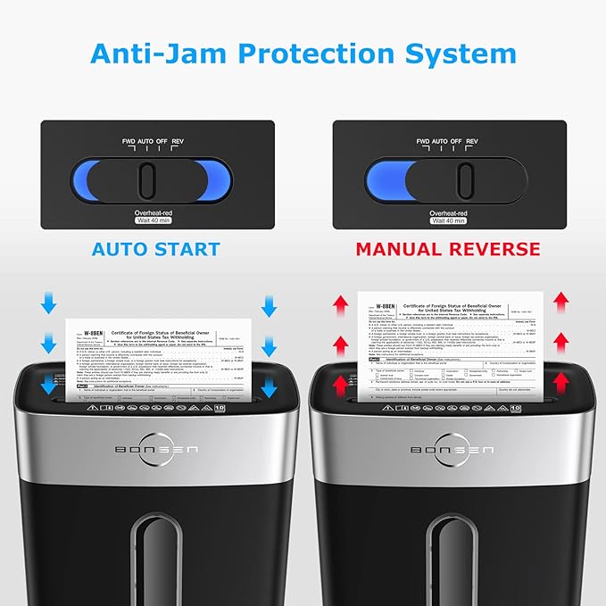 BONSEN Paper Shredder for Home Office, 10-Sheet Cross-Cut Shredder, P-4 High Security Level, Quiet Credit Card Shredder with Jam Proof System, 4 Gallons Bin (S3201)