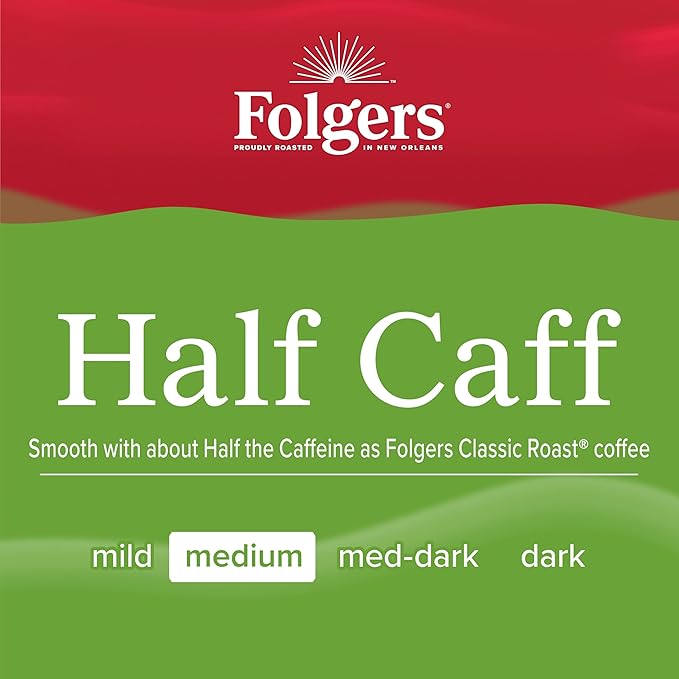 Folgers Half-Caff Medium Roast Coffee, 72 Keurig K-Cup Pods