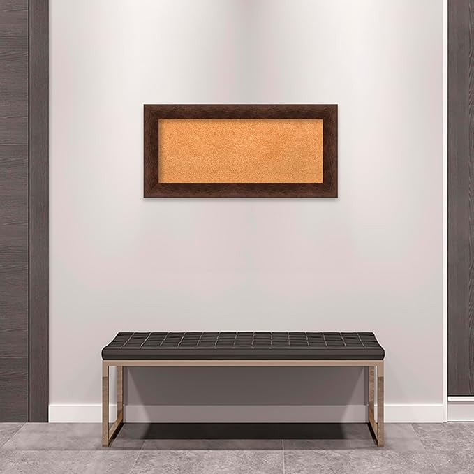 Amanti Art Natural Cork Board for Wall, 17x35 Vision Board with Brown Wood Frame, Medium Corkboard Office Decor for Home Organization, Casual Corkboard Pinboard to Display Items for Home Organization