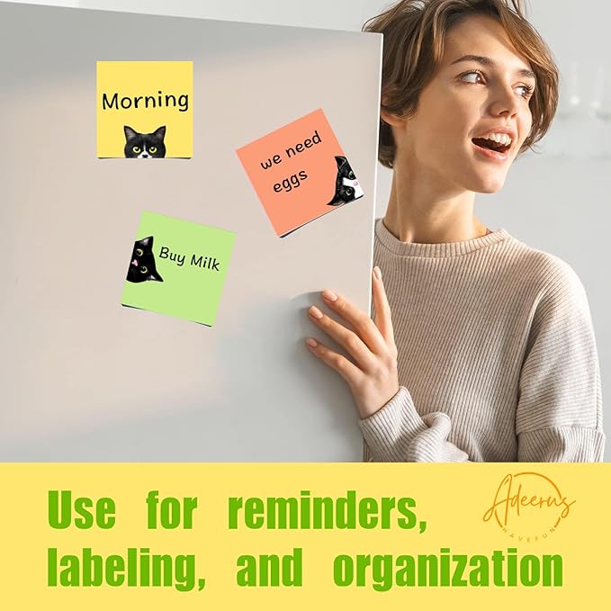 9 Pads Black Cat Sticky Notes Set, Pink Self-Stick Note Pads, Super Adhesive Memo Pads Cute Note Card for Cat Lover Gift, Teacher Office and School Supplies, 3x3in