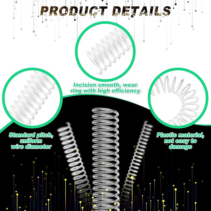 Leinuosen 120 Pack Plastic Spiral Binding Coils Kit Spirals Multi Size Coils for Binding Binder Combs Spines(1/4 5/16 3/8 1/2 5/8 3/4 Inch,Transparent)
