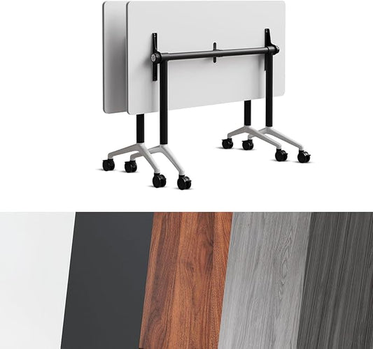 Conference Room Table, Folding Conference Tables,Thicken Grey Tabletop,Flip Top Wooden Seminar Meeting Room Table for Conference Room Offices (2, Black+White, 70.8”)