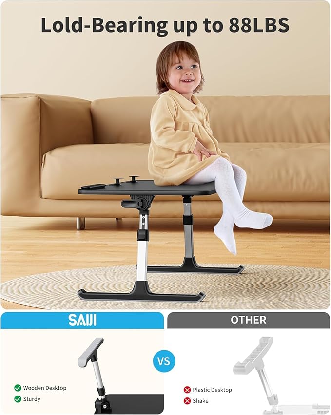 Laptop Desk for Bed, SAIJI Height & Angle Adjustable Laptop Stand for Bed, Lap Desk Bed Tray Table, Light Weight Foldable Portable Laptop table for Couch Sofa Chair Floor Desk for Adults, Kids (Black)