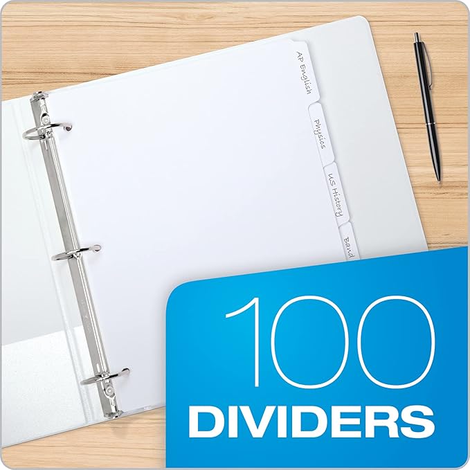 Oxford Blank Write On Binder Dividers, 1/5 Cut Tabs, 3 Hole Punch Dividers in 5 Tab Sets, 100 Dividers, 20 Sets, White (89981)