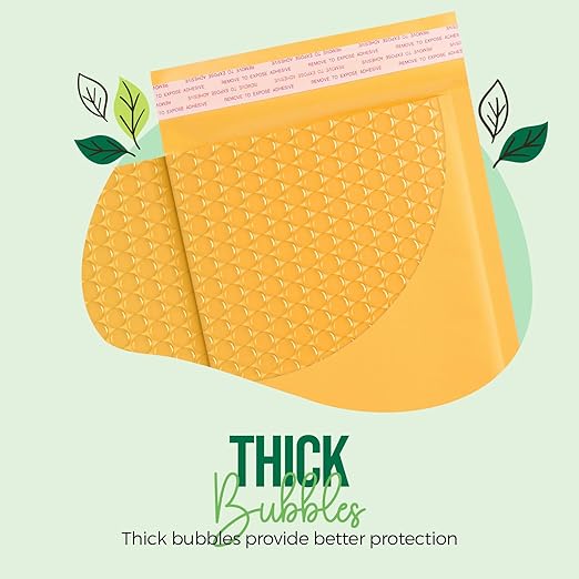Fuxury Bubble Mailer 6x10" 100 Pack Kraft Padded Envelopes Usable Size 6x9" Kraft Bubble Envelopes for CDs, Video Games, Book Thick Padded Mailers #0 Small Yellow