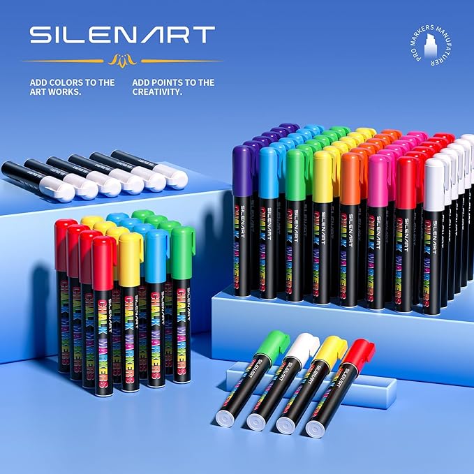 SILENART Pink Chalk Markers 2 Pack - Pink Dry Erase Markers Pen - Liquid Chalk Markers for Chalkboard, Window, Glass, Mirror, Blackboard