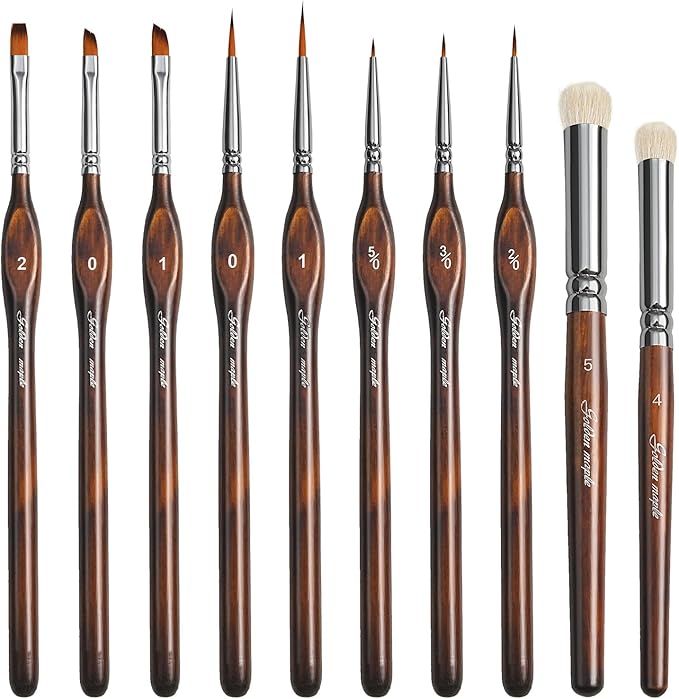 Detail Paint Brushes Dry Brushes, Golden Maple 10PC Flat Miniature Dry Paint Brushes Fine Detail Paint Brush Set for Acrylic, Oil, Watercolor & Citadel, Figurine, 40k.