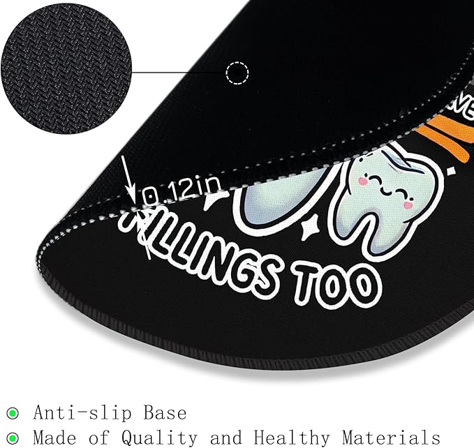 Gctriki Funny Tooth Round Mouse Pad with Stitched Edge Non-Slip Rubber Base, Black Mouse Pad for Gaming Laptop Computer, Cute Home Office Desk Accessories Decor, Be Kind I Have Fillings Too