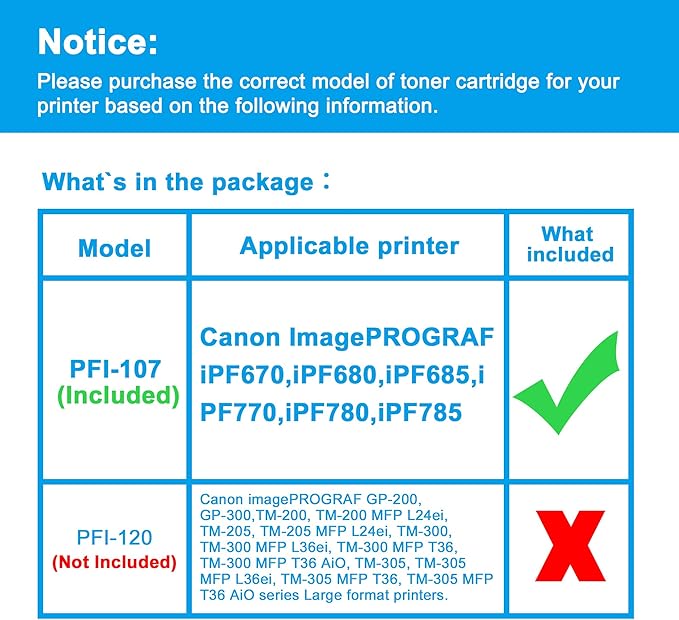 LCL PFI-107 Black 130-ml Ink Cartridge Replacement for Canon PFI-107 PFI-107BK PFI107BK for Canon ImagePROGRAF iPF670 iPF680 iPF685 iPF770 iPF780 iPF785 Printers (1-Pack)