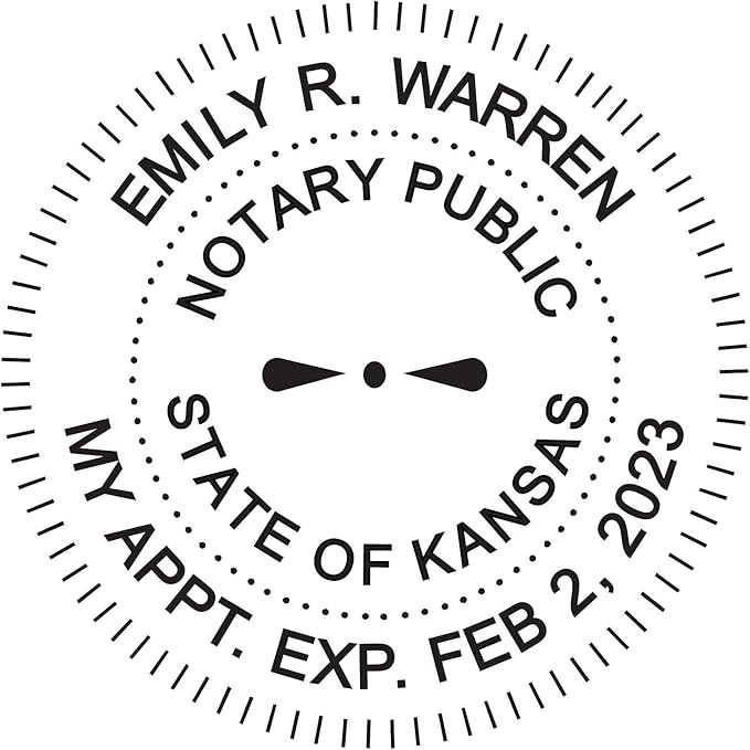 Round Notary Stamp for State of Kansas- Self Inking Stamp - Top Brand Unit with Bottom Locking Cover for Longer Lasting Stamp - 5 Year Warranty