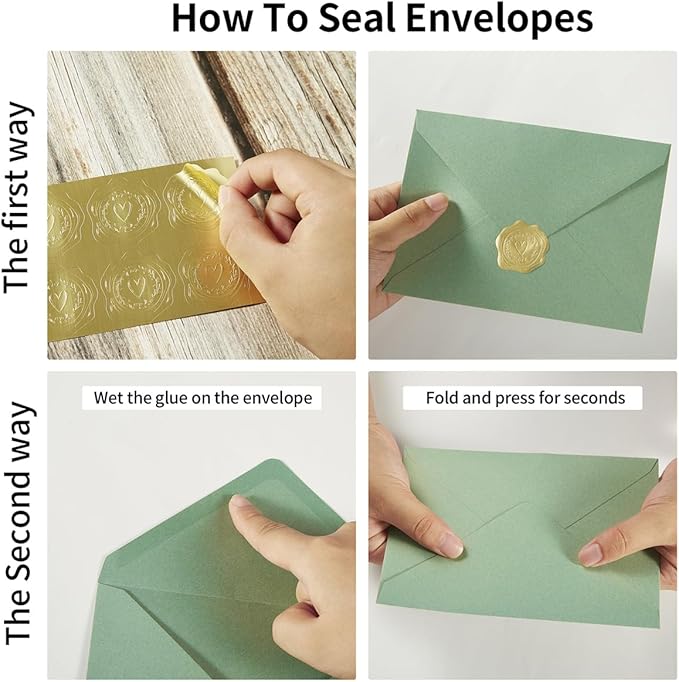 50 Pack Sage-Green A7 Envelopes with Cards 5x7 Thick Folded Cardstock and Gold Stickers for Greeting Cards, Wedding, Birthday, Invitations, Baby Showers (Sage-Green, 5x7)