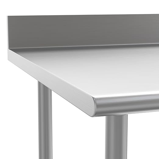 Flash Furniture Reese Commercial Stainless Steel Prep/Work Table for Back Kitchen, 430 Stainless Steel, 18 Gauge, Adjustable Shelf, 4" Backsplash, 30" x 72"
