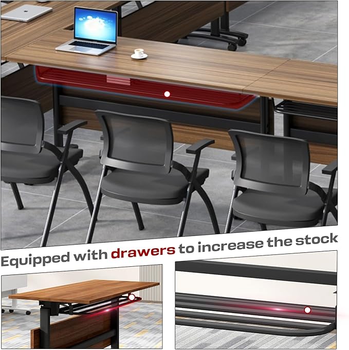 Folding Conference Table,Mobile Conference Room Tables Rolling Meeting Table with Caster Wheels,Flip Top Mobile Training Table,Foldable Rectangle Seminar Tables for Office,Classr (6pack, 55.1in)
