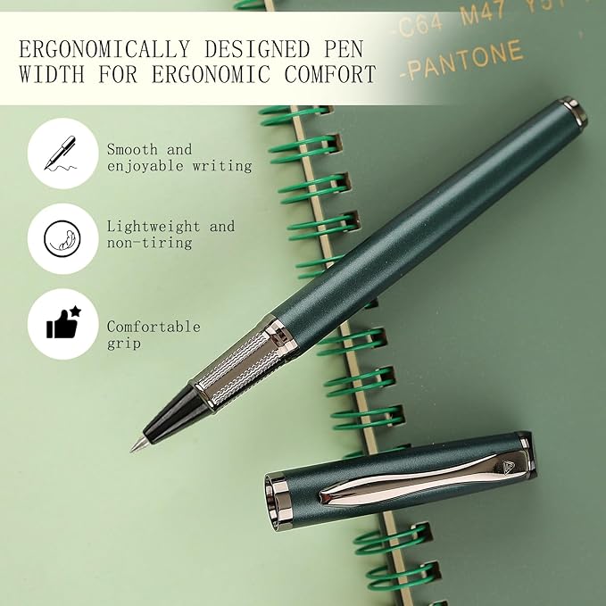 Liquid Ink Rollerball Pen - Luxury Metal Pen with Smooth Writing, Stylish Design, Effortless Writing, Fancy Gift Case for Men & Women, Includes 2 Refills - Pear Red