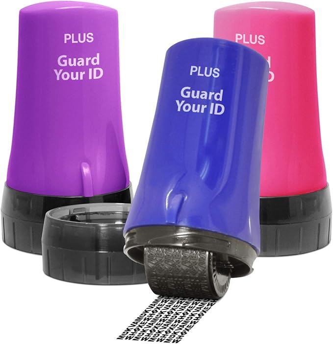 ID Roller 3-Pack - Advanced 2.0 Theft Protection Stamping by Guard Your ID Identity Prevention (Mixed Color: Blue, Pink, Purple)