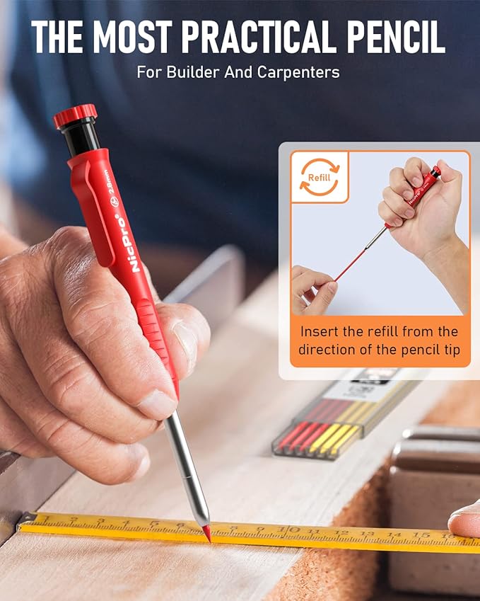 Nicpro 16 Pack Mechanical Carpenter Pencil Set with 42 Refill & Carbide Scribe Tool, Construction Pencils Heavy Duty Woodworking Pencils for Architect