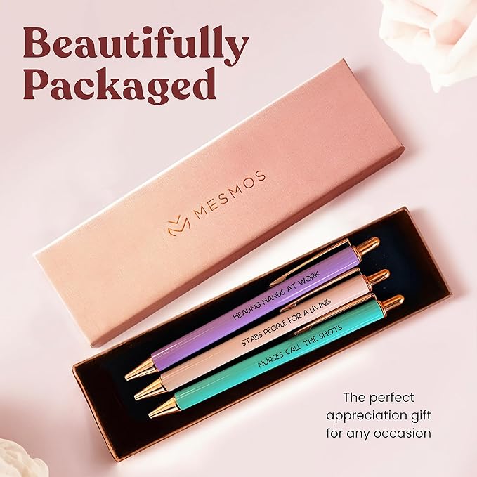 MESMOS 3pk Funny Nurse Pens for Nurses, Nurses Week Gifts, Funny Gifts for Women, Accessories for Work, Essentials, Fancy Pens for Women, Nursing Appreciation Graduation Gift