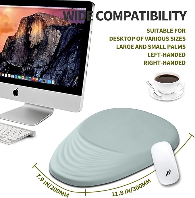 Hokafenle Ergonomic Mouse Pad Wrist Support, Terraced Slope Carpal Tunnel Wrist Pad for Mouse with Unibody Memory Foam, Wrist Rest Pain Relief Mousepad (Light Cyan, 11.8x7.9 in)