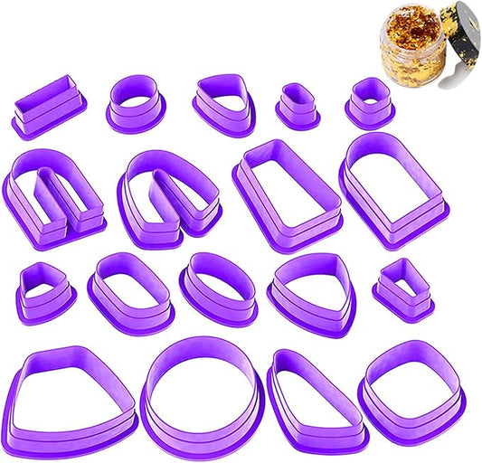 DIYOOHOMY 18 PCS Polymer Clay Cutters and Gold Foil, Making Clay Earring Jewelry Kit Molds Shape Tool Set U Geometrical Circle