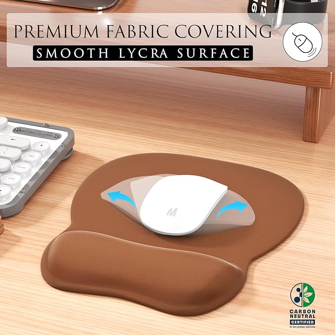 MROCO Ergonomic Mouse Pad with Gel Wrist Rest, Comfortable Mousepad with Smooth Wrist Support Surface and Non-Slip PU Base for Pain Relief, Computer, Laptop, Office & Home, 9.4 x 8.1 in, Coffee Brown