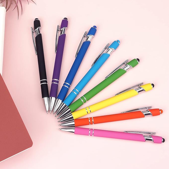8 Pack Ballpoint Pen 2-in-1 Stylus Retractable Ballpoint Pen with Stylus tip, Metal Stylus Pen for Touch Screens, 1.0 mm Black Ink