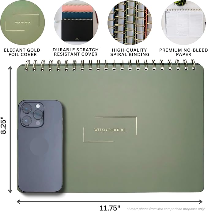 | Durable & Sleek | Undated Daily and Weekly Planner | 8.25" x 11.75" | To Do List Notebook for Work | Simple Design | Multiple Layouts | Planner and Notebook in One (Rust, Weekly Schedule - Landscape)
