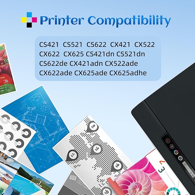 78C1XK0 78C1XC0 78C1XM0 78C1XY0 High Yield Toner Cartridge Replacement for Lexmark CS421 CS521 CS622 CX522 CX421 CX622 CX625 CS622de CS521dn CS421dn CX421adn CX522ade Printer （4 Pack）