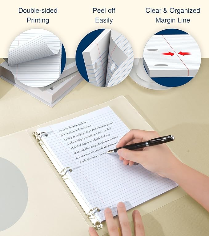 College Ruled Loose Leaf Paper, 3 Hole Punch Paper 8 x 10.5, Notebook Paper, Filler Paper for 3 Ring Binders, Lined Paper College Ruled, 100 Sheets/Pack Writing Paper With Lines (4 Pack)