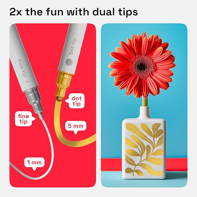 ARTISTRO 2 Silver&Gold Dual-Tip Acrylic Paint Pens - Multisurface Markers for Fabric, Plastic, & More, 5mm Dot + 1mm Fine Tips