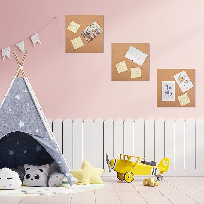 6 Pack Cork Bulletin Board 12 x 12 Inch - 1/2" Thick Cork Board Tiles,Self-Adhesive Frameless Cork Tiles Wall Decor with 50 PCS Pushpins for DIY, Office, School and Home Decor