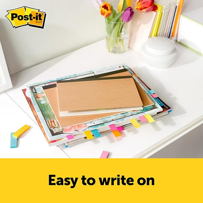 Post-it Page Markers, Assorted Bright Colors, 1/2 in x 2 in, 50 Markers/Pad, 10 Pads/Pack (670-10AB)