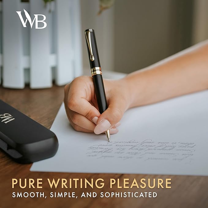 Wordsworth and Black Ballpoint Pen Set - Stunning Luxury Pen Bamboo Blackwood Gold Finish, Refillable, Best Ball Pen for Men & Women, Black Ink Refill, Elegant, Point Pen