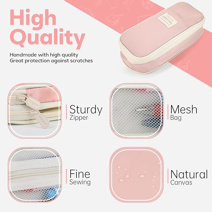Pencil Case, Large Capacity Aesthetic Pencil Cases with Durable Zipper, Big Stationery Pencil Pouch for Women & Men, Adults Portable Storage Organizer Bag for College, office, Travel (Pink)