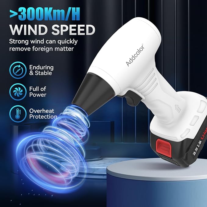 Leaf Blower Cordless, Portable Handheld Blowers with 18.5V 2.0Ah Battery and Charger, Electric Leaf Blower for Dust Snow Blowing, Lawn Care, Patio, White