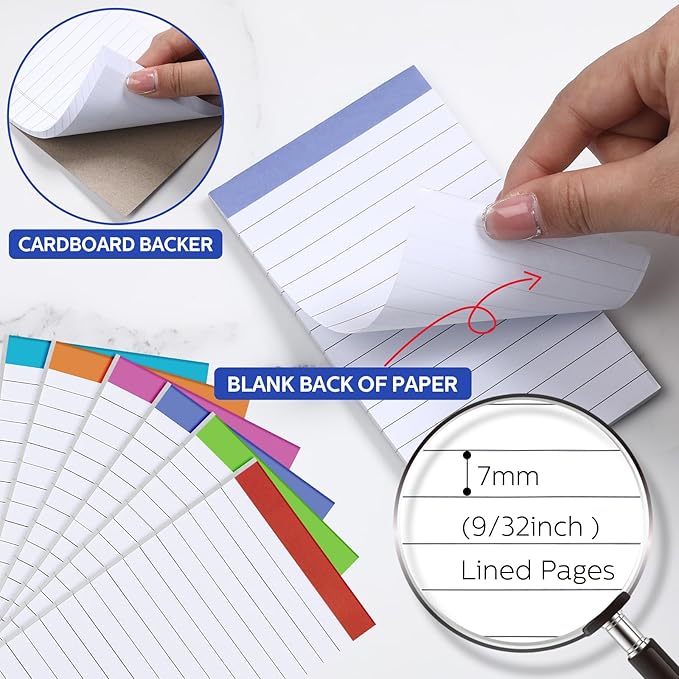 Colarr 24 Pack Legal Pads 3 x 5 Inches Lined Notepads 50 Sheets Wide Ruled Writing Pads for School College Office Business