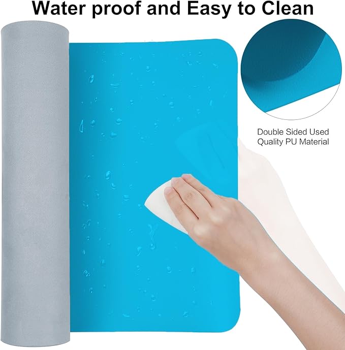 ‎Boutilon Leather Desk Pad 35"x 17" Non-Slip Mouse Pad,Office Desk Mat,Waterprooft PU Leather Desk Blotter,Desk Pad Protector,Desk Writing Pad for Home Office Decor (L-Blue,35"x 17")