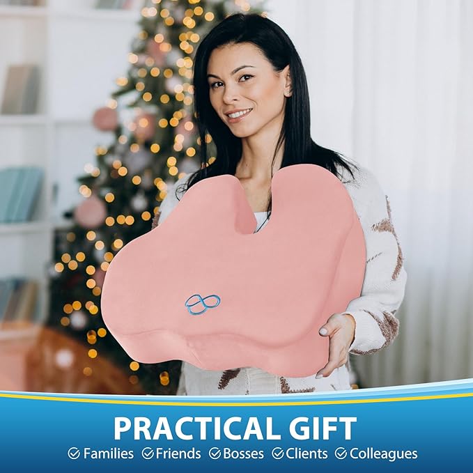 BlissTrends Seat Cushion,Thick Memory Foam Cushions for Office Chair, Car Seat, Airplane, Relieving Pressure Tailbone Sciatica Back Pain for Long Sitting Office Workers, Car Drivers 4.7in Thick Pink
