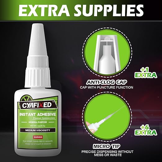 Super Glue Liquid, Instant Clear Cyanoacrylate Medium Viscosity Adhesive, Food Safe CA Glue for Shoe Repair Leather Ceramic Plastic Glass Metal Wood Aquarium Porcelain Rubber Pottery Model Craft