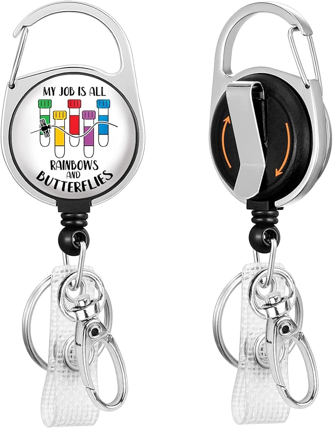 Phlebotomy Badge Reel Retractable Heavy Duty, Phlebotomist ID Badge Holder Retractable Clip, Funny Nurse Badge Reel ID Card Holder Name Badge Clip My Job is All Rainbows and Butterflies