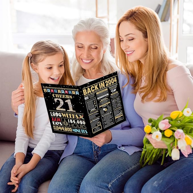 21st Birthday Card, 21st Birthday Decorations for Her Him, 21st Birthday Gifts for Daughter Son, Back in 2004 Birthday Card, Black Gold