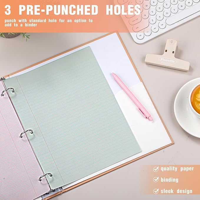 PerKoop 400 Sheets Colored Loose Leaf Paper 8.5" x 11" college ruled Lined 3 Hole Punched notebook Filler Paper for 3 Ring Binders Office School Supplies (Bohemian Color)