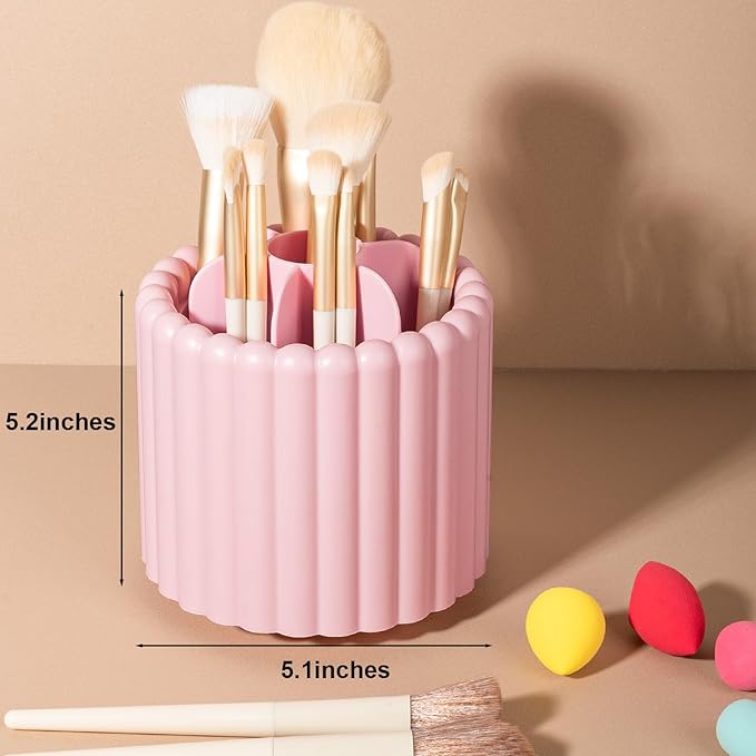 Anyoifax 360 Rotating Makeup Brush Holder 7 Slots Make Up Brush Organizer Removable Spinning Cosmetic Brushes Storage Pen Holder for Vanity, Dresser, Desk, Pink