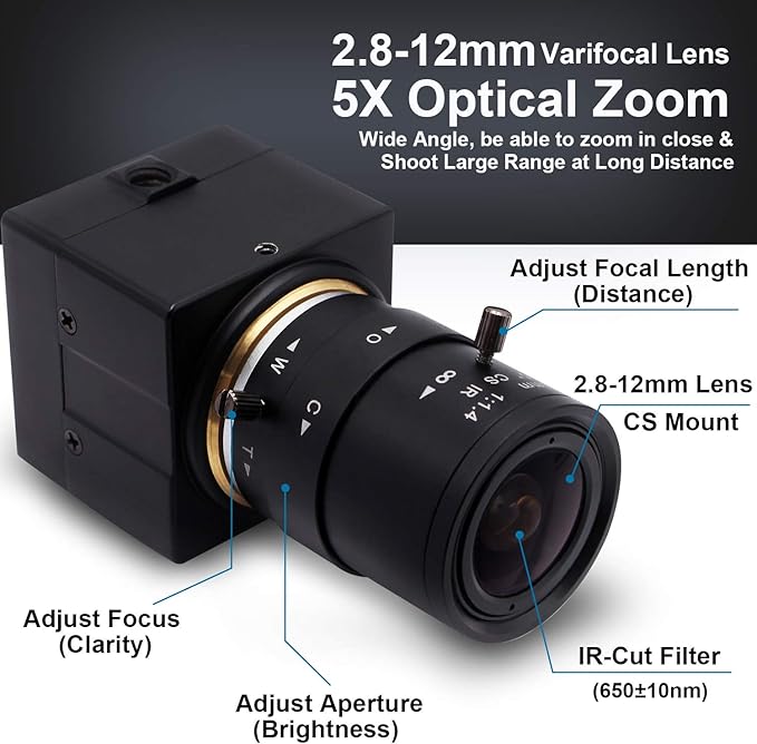 SVPRO 8MP USB Webcam with Zoom Lens,2.8-12mm Optical Zoom Camera with Sony IMX179 Sensor,High Definition Webcam3264x2448 HD Video Camera USB2.0 UVC Plug and Play Camera Support OTG