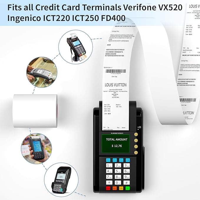 20 Rolls 2 1/4" x 85' Thermal Paper Cash Register POS Receipt Paper Fits for Most Credit Card Terminals