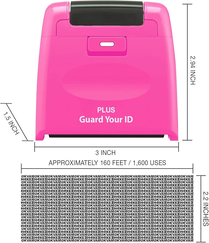 Plus Guard Your ID Wide Roller Stamp, Pink