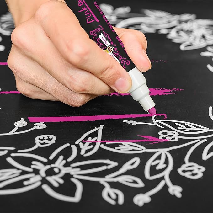 CHALKY CROWN Liquid Chalk Marker Pen - Dry Erase Marker - Chalk Markers for Chalkboard Signs, Windows, Blackboard, Glass - 6mm Reversible Tip (Pink, 5 Pack)