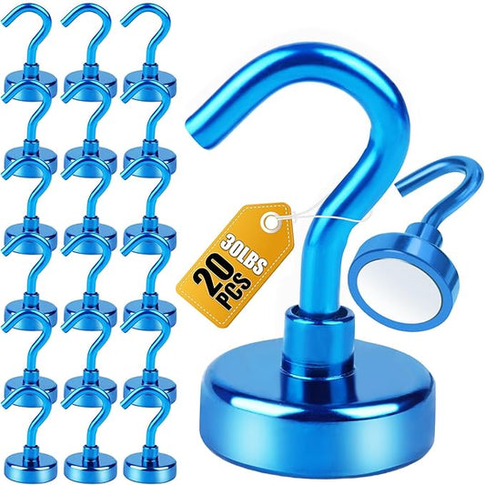 DIYMAG Magnetic Hooks, 25Lbs Strong Heavy Duty Cruise Magnet S-Hooks for Classroom, Fridge, Hanging, Cabins, Grill, Kitchen, Garage, Workplace and Office etc, (20 Pack-Blue)
